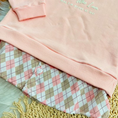 Conj. Casaco I Love Who com Losango e Calça Legging Montaria - Rosa e Areia